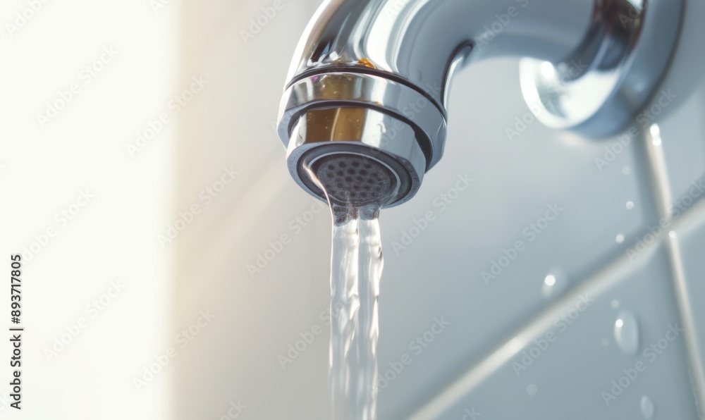 Water Dripping from Faucet with White Background Water Dripping from Faucet with White Background