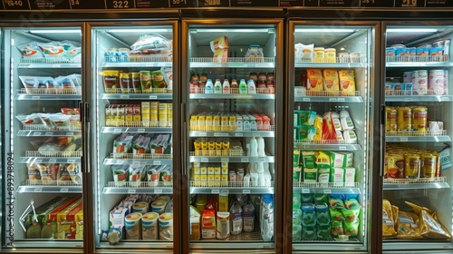 Wallpaper Mural Un pasillo de cámaras frigoríficas con productos refigerados frescos en el interior de un supermercado, sección de refrigerados Torontodigital.ca