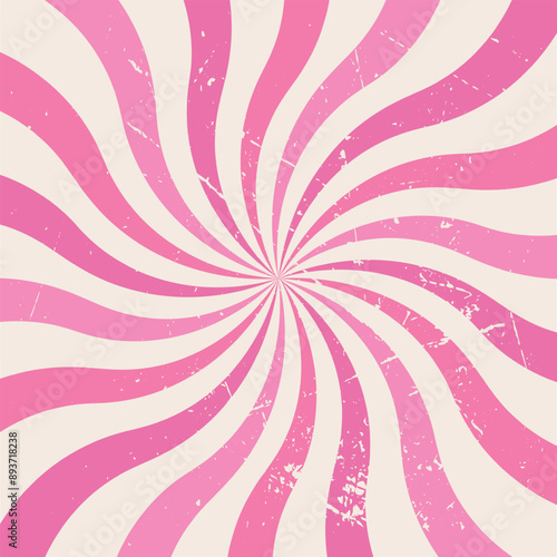 Candy color sunburst background. Abstract pink cream sunbeams design wallpaper. Colorful spinning lines for template, banner, poster, flyer. Sweet rotating cartoon swirl or whirlpool. Vector backdrop