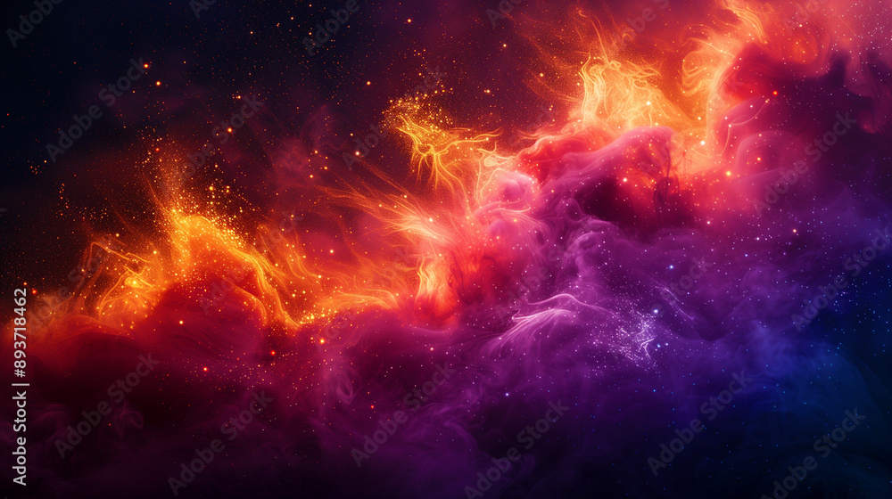 Dans l’espace lointain, une nébuleuse lumineuse et mystique éclaire le cosmos. Les étoiles et la poussière créent un tableau énergétique et mystérieux.