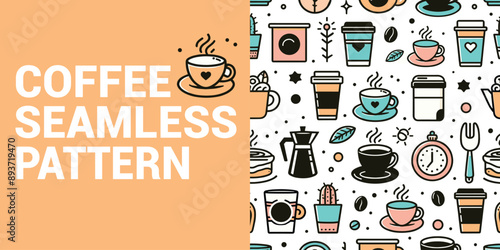 Colorful Coffee Themed Seamless Pattern
