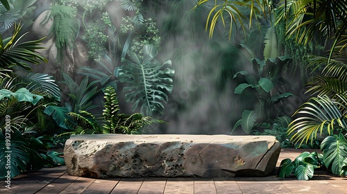 Stone Platform In A Lush Tropical Jungle Setting