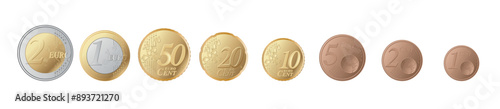 Collection set of euro coins isolated on white background