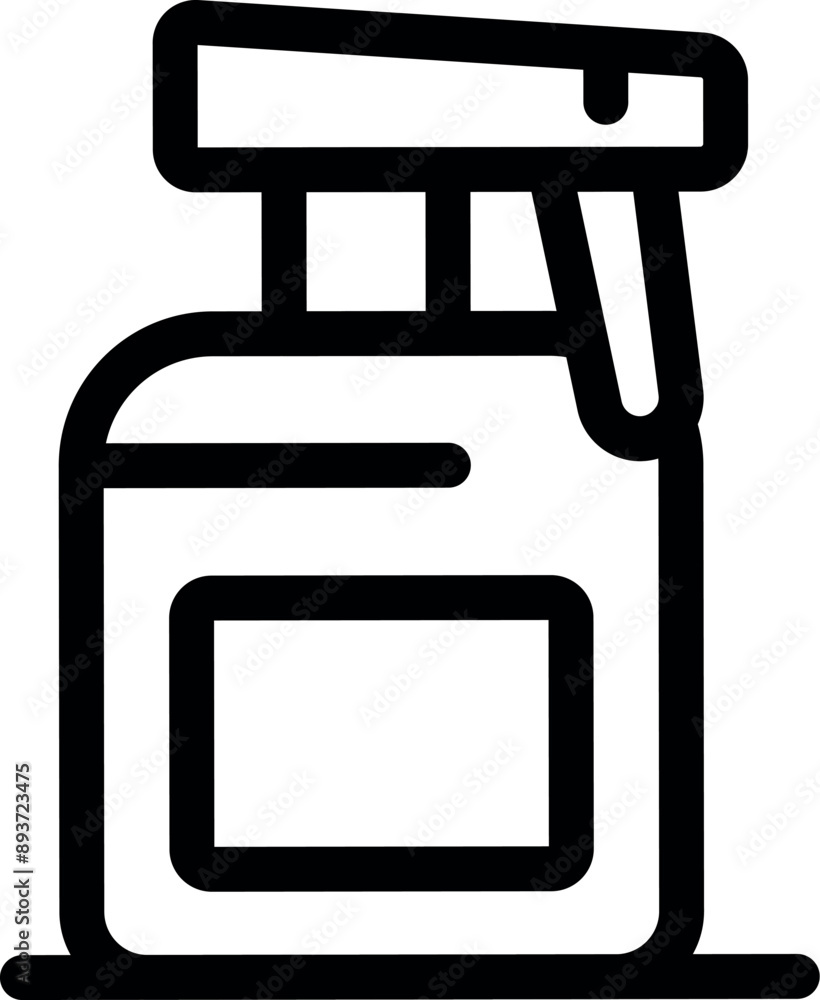 Simple black and white line art illustration of a spray bottle, often used for cleaning solutions