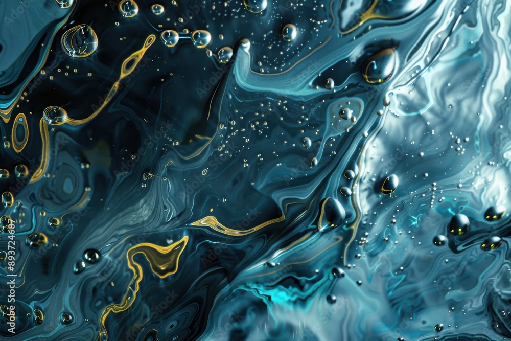 Abstract liquid texture with bubbles and swirling patterns