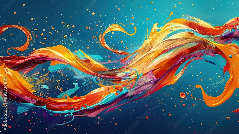 Swirling wave pattern with brush paint ribbons and vibrant splash effects. Swirling wave pattern with brush paint ribbons and vibrant splash effects.