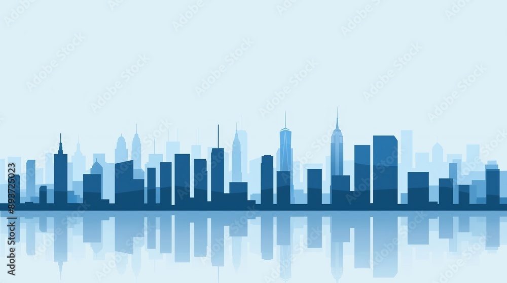 Blue background, futuristic city skyline, flat design illustration Blue background, futuristic city skyline, flat design illustration