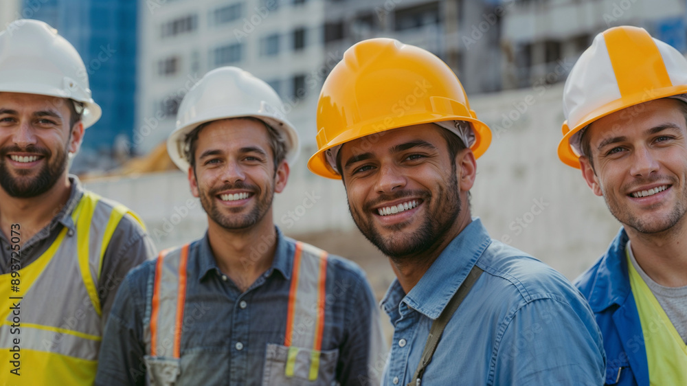 Capture the essence of diversity in construction with this vibrant stock photo featuring smiling workers and engineers on-site. Ideal for projects highlighting teamwork and industry.





