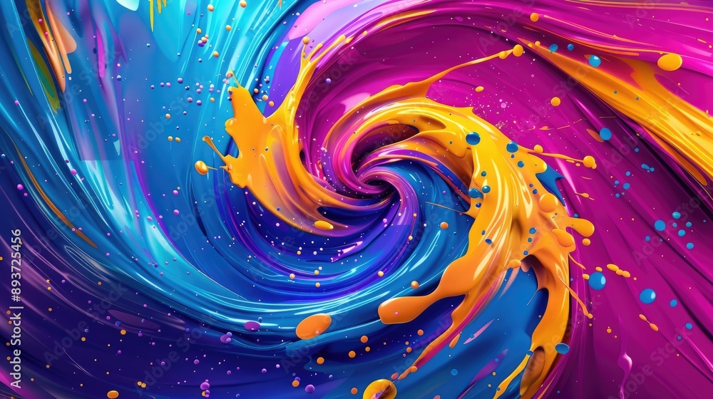 Vibrant color swirl with ribbon-like brush strokes and dynamic splash elements. Vibrant color swirl with ribbon-like brush strokes and dynamic splash elements.