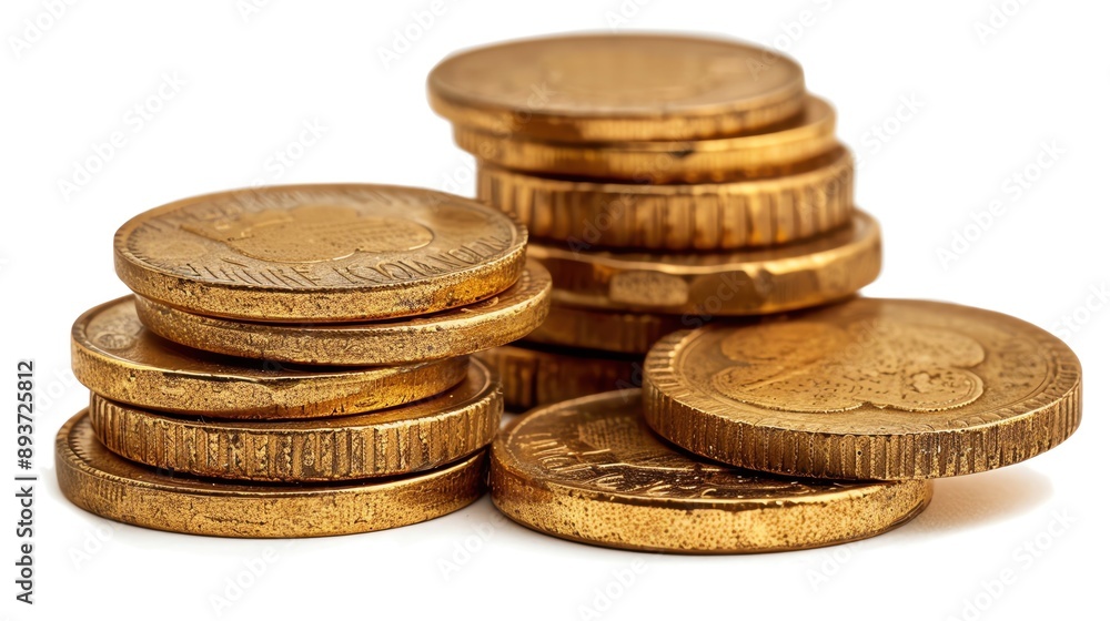 Isolated on white background, a stack of golden coins in different sizes Isolated on white background, a stack of golden coins in different sizes
