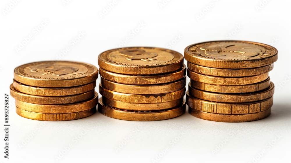 Isolated on white background, a stack of golden coins in different sizes Isolated on white background, a stack of golden coins in different sizes