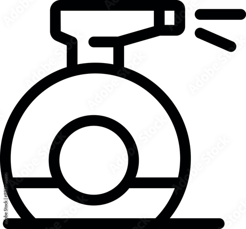 Simple, bold line art illustration of a spray bottle dispensing cleaning solution