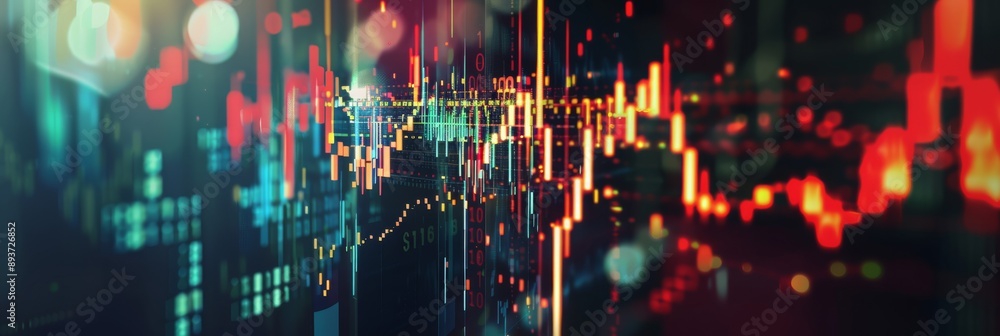 Fototapeta premium Futuristic financial stock chart showcasing rising data trajectories and trends on a digital display.