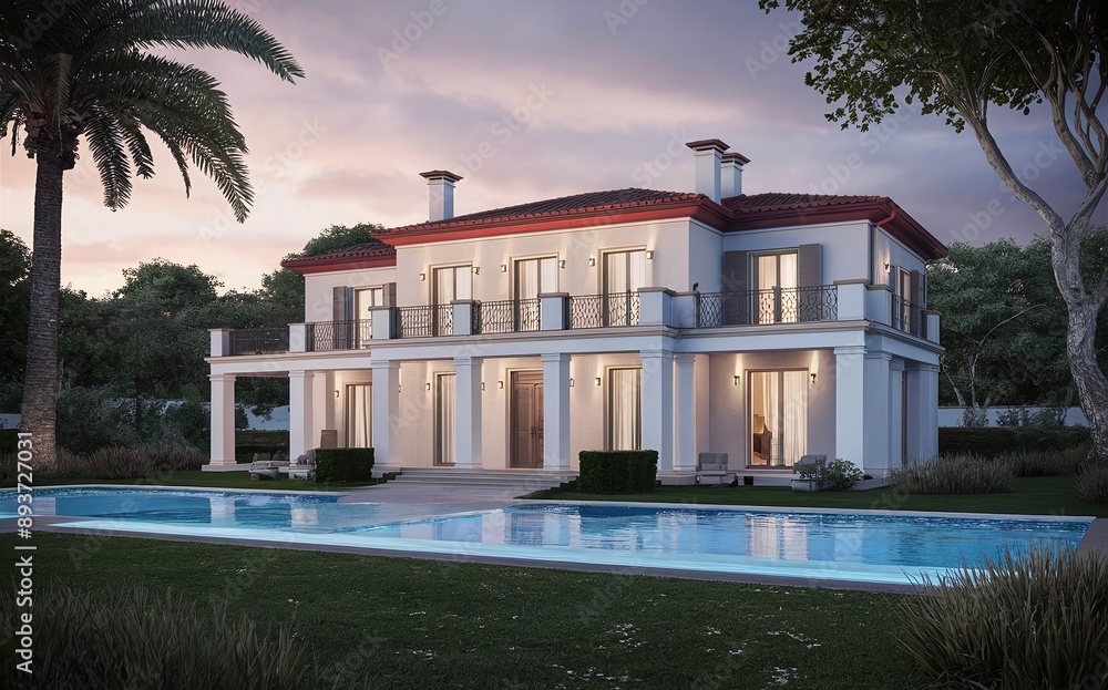 Luxury Modern Villa Garden Transparent Design Three Dimensional Mansion Real Estate Residential Architecture Tranquility Luxury Modern Villa Garden Transparent Design Three Dimensional Mansion Real Estate Residential Architecture Tranquility