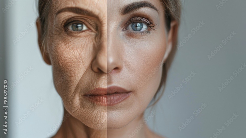 face of a woman divided into 2 of young and old face of a woman divided into 2 of young and old