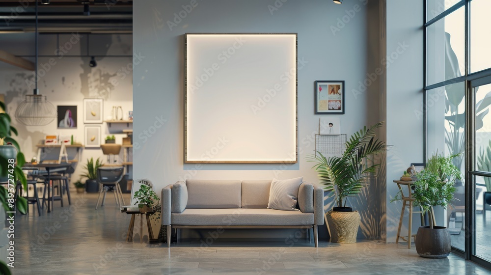 A Modern Lounge with a Large Empty Frame Ready for Art A Modern Lounge with a Large Empty Frame Ready for Art