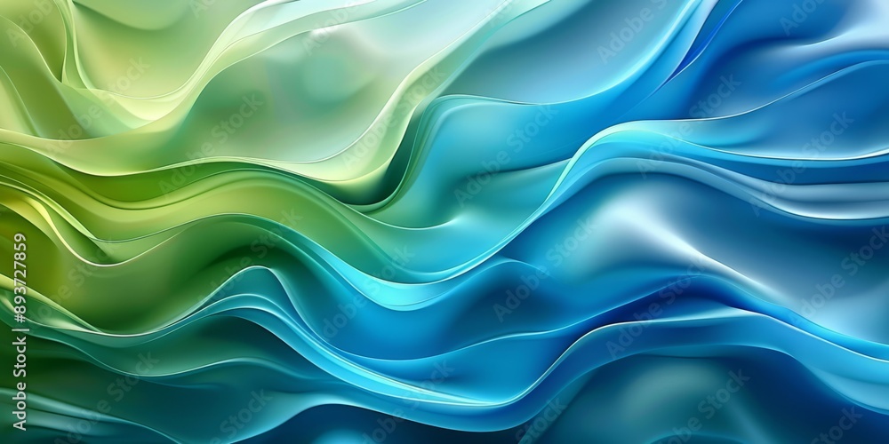 Obraz premium Abstract fluid waves in blue and green with smooth, flowing ripples creating a dynamic gradient effect.