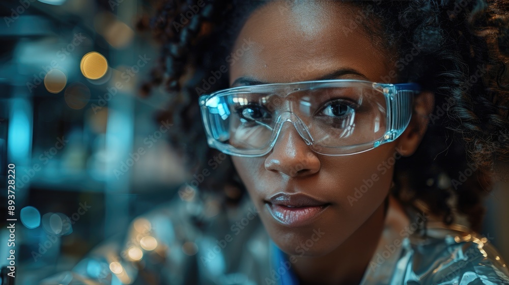 Focused scientist in protective eyewear working in a laboratory environment, engaged in research and experimentation processes. Focused scientist in protective eyewear working in a laboratory environment, engaged in research and experimentation processes.