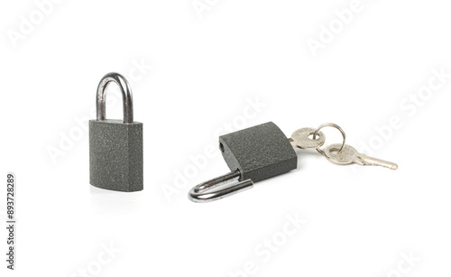 Closed Lock Isolated, Locked Black Padlock on White Background, Privacy, Security Concept