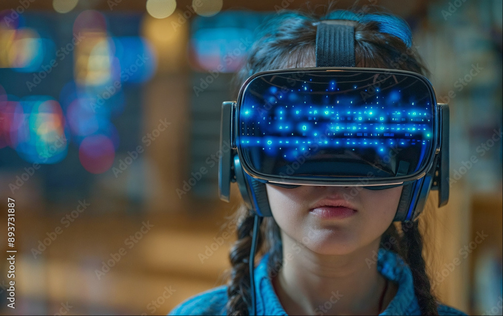 A girl wearing VR headset A girl wearing VR headset
