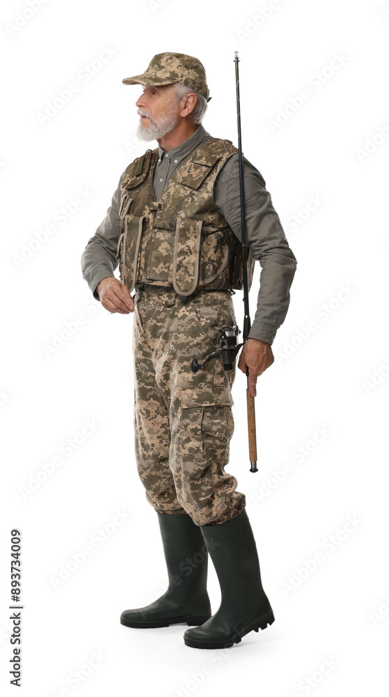 Fisherman with fishing rod on white background Fisherman with fishing rod on white background