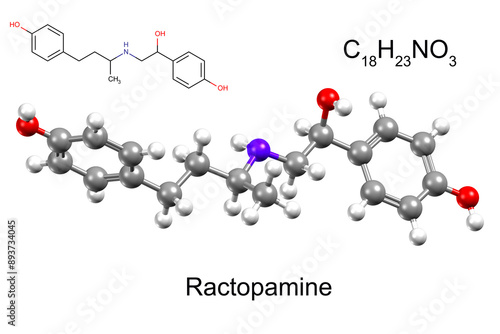 Photos Chemical formula, structural formula and 3D ball-and-stick model of an animal fe