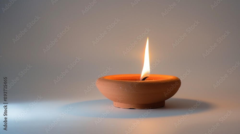 Elegant and simple clay Diya lamp white background Elegant and simple clay Diya lamp white background