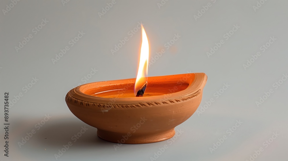 Elegant and simple clay Diya lamp white background Elegant and simple clay Diya lamp white background