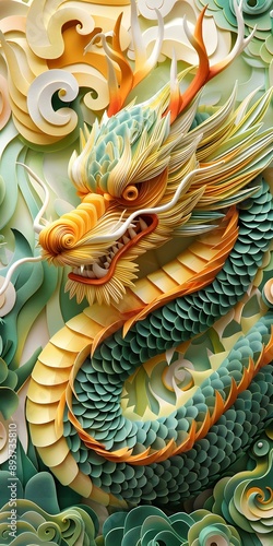 Wallpaper Mural Green and Gold Dragon Illustration Torontodigital.ca