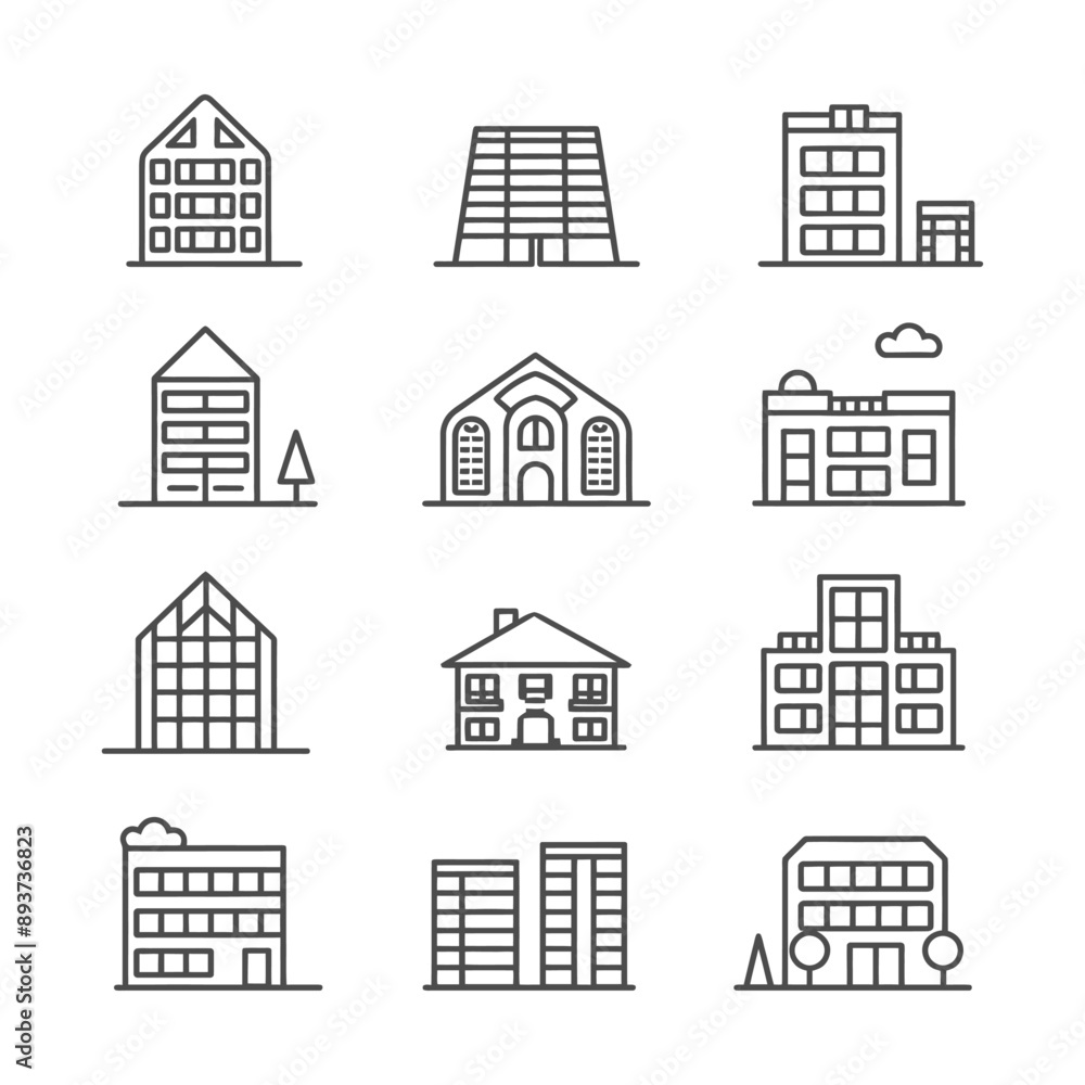Fototapeta premium minimalist line art icon building collection set logo symbol