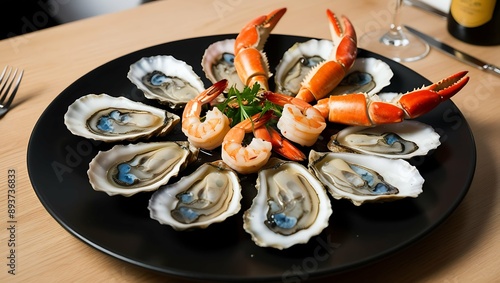 Seafood Platter with Oysters, Shrimp, and Crab Claws. photo