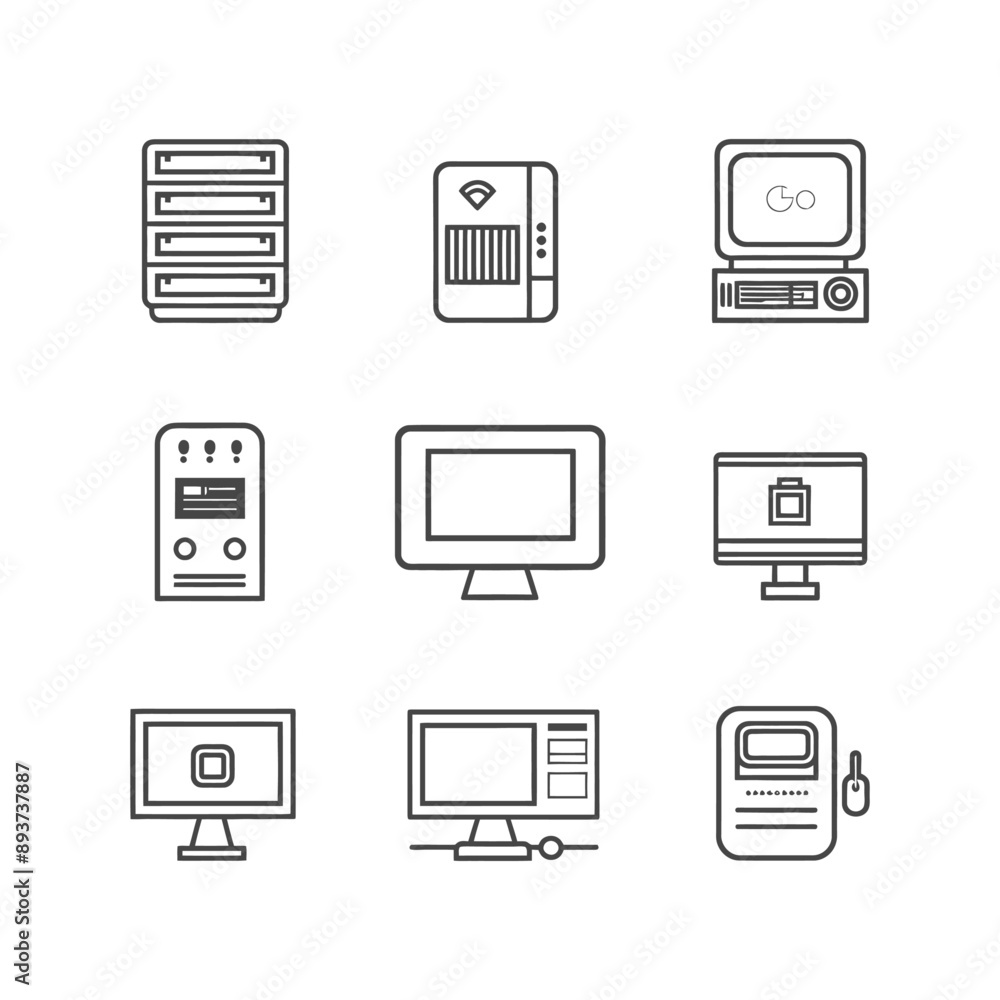 minimalist line art icon computer collection set logo symbol minimalist line art icon computer collection set logo symbol