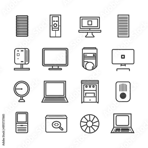 minimalist line art icon computer collection set logo symbol