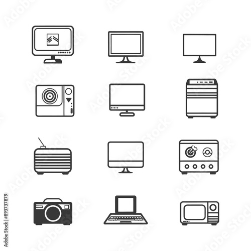 minimalist line art icon computer collection set logo symbol