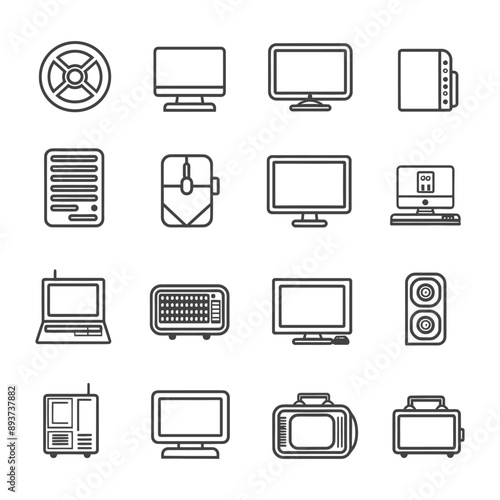 minimalist line art icon computer collection set logo symbol