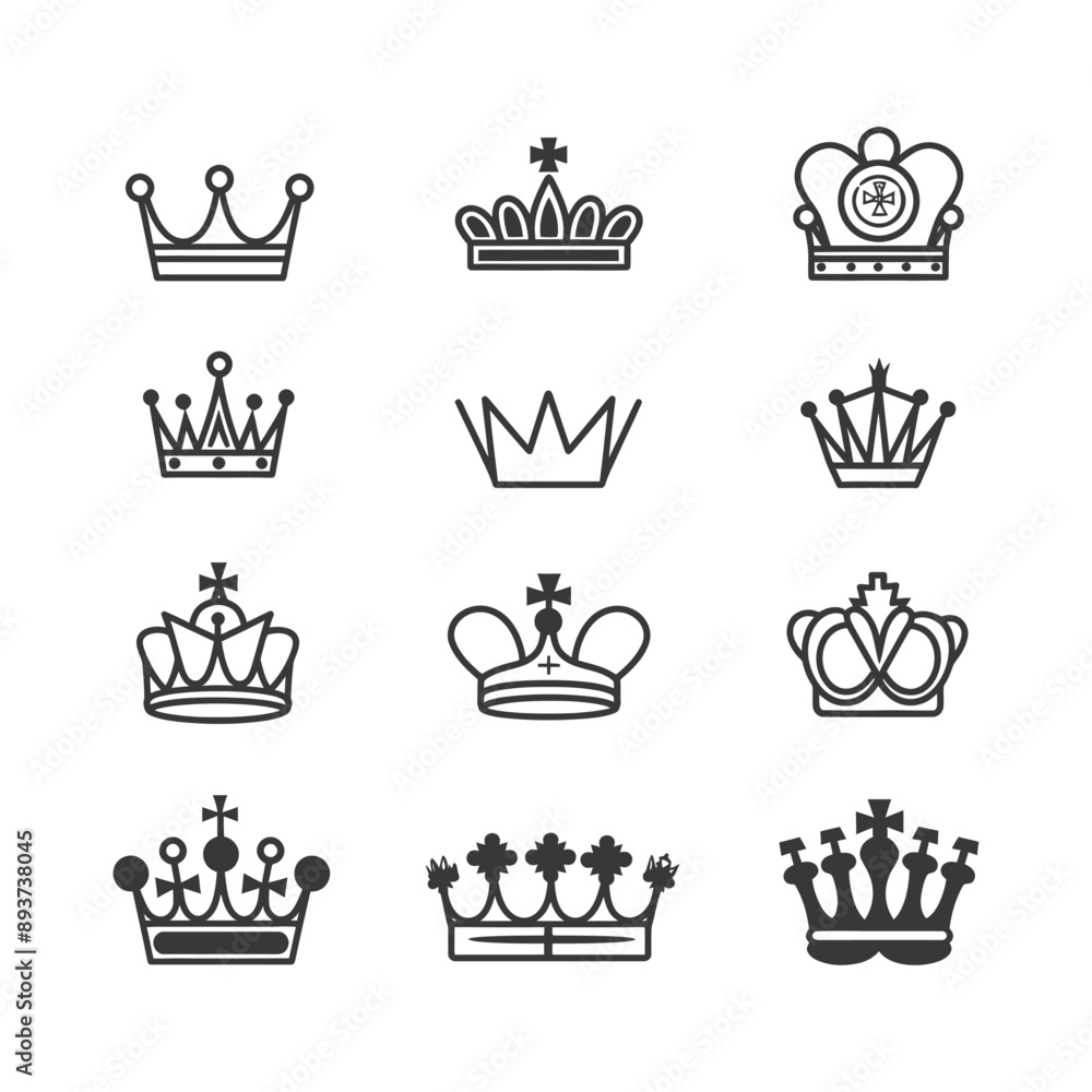 minimalist line art icon crown collection set logo symbol minimalist line art icon crown collection set logo symbol