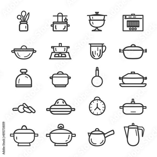 minimalist line art icon cooking collection set logo symbol