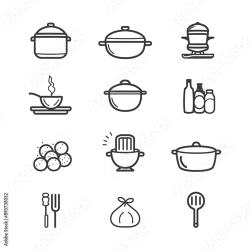 minimalist line art icon cooking collection set logo symbol