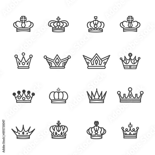 minimalist line art icon crown collection set logo symbol