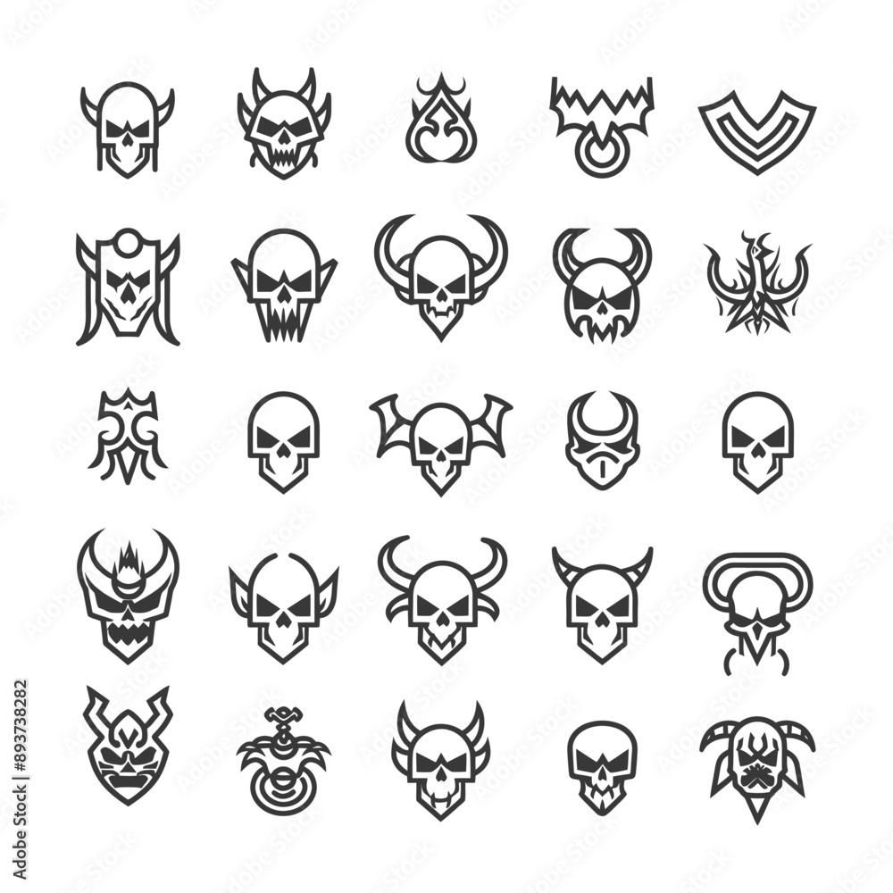 Fototapeta premium minimalist line art icon demon collection set logo symbol