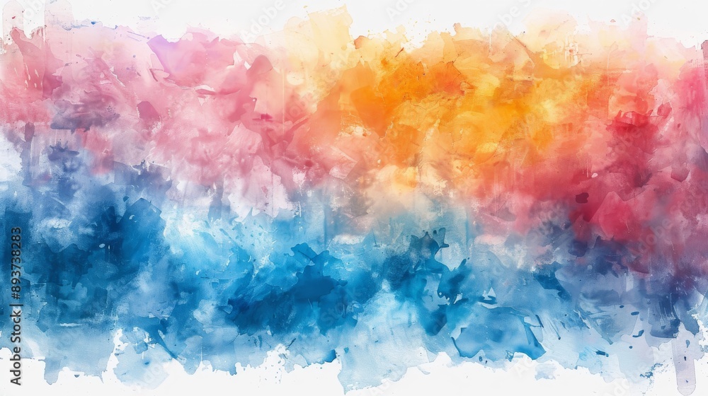 Obraz premium A vibrant and colorful abstract watercolor painting with blended hues of blue pink orange and yellow