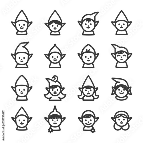 minimalist line art icon elf collection set logo symbol