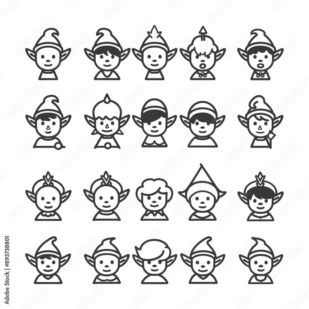 minimalist line art icon elf collection set logo symbol minimalist line art icon elf collection set logo symbol