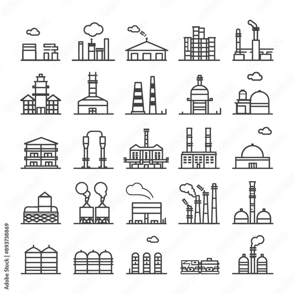 Fototapeta premium minimalist line art icon factory collection set logo symbol