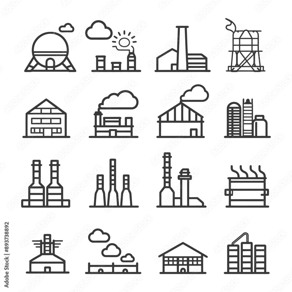 Fototapeta premium minimalist line art icon factory collection set logo symbol