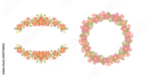 floral wreath watercolors pink orange set2