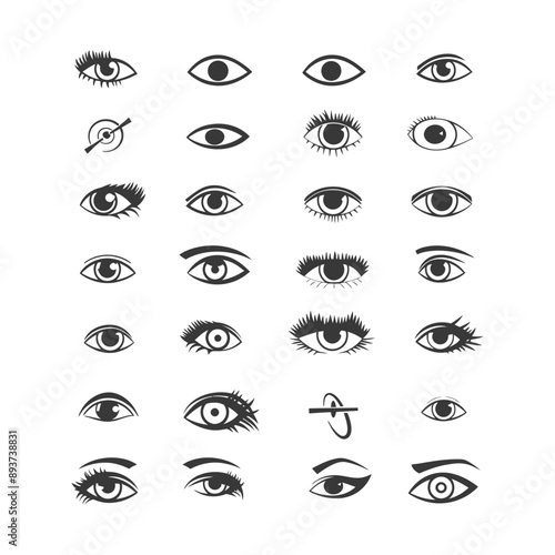 minimalist line art icon eye collection set logo symbol