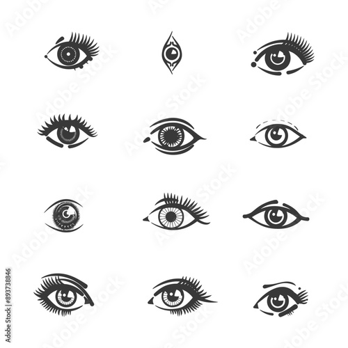 minimalist line art icon eye collection set logo symbol