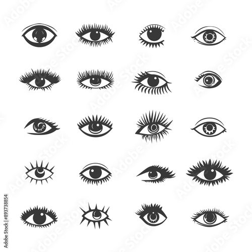 minimalist line art icon eye collection set logo symbol