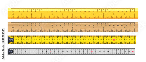 Measuring Rulers In Varying Materials And Styles Includes Wooden, Metal And Plastic Rulers With Centimeter And Inch